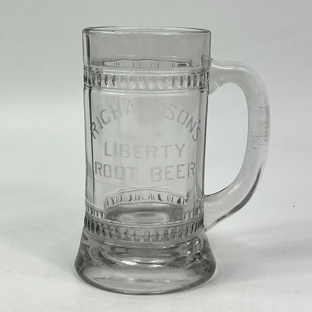 Vintage Richardson’s Liberty Root Beer Etched Glass Advertising Mug Stein Retro